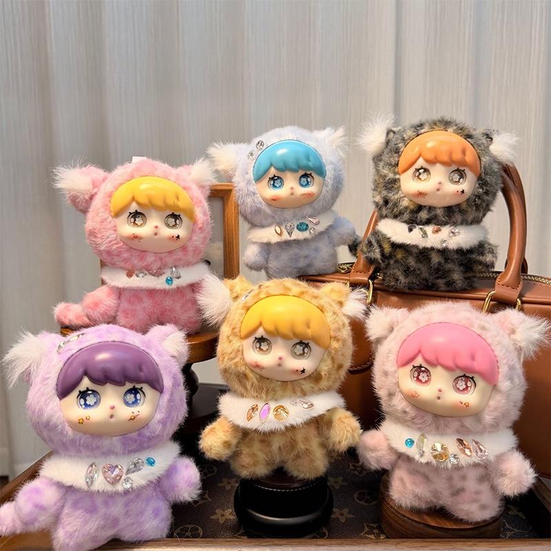 Cute Plush Leopard Print Doll Keychain Vinyl Animal Figure Backpack Decoration for Teens Women