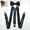 Shimmering Suspenders and Bowtie Set for Men with Metal Clip Comfortable and Popular Costume Braces for Party Gathering