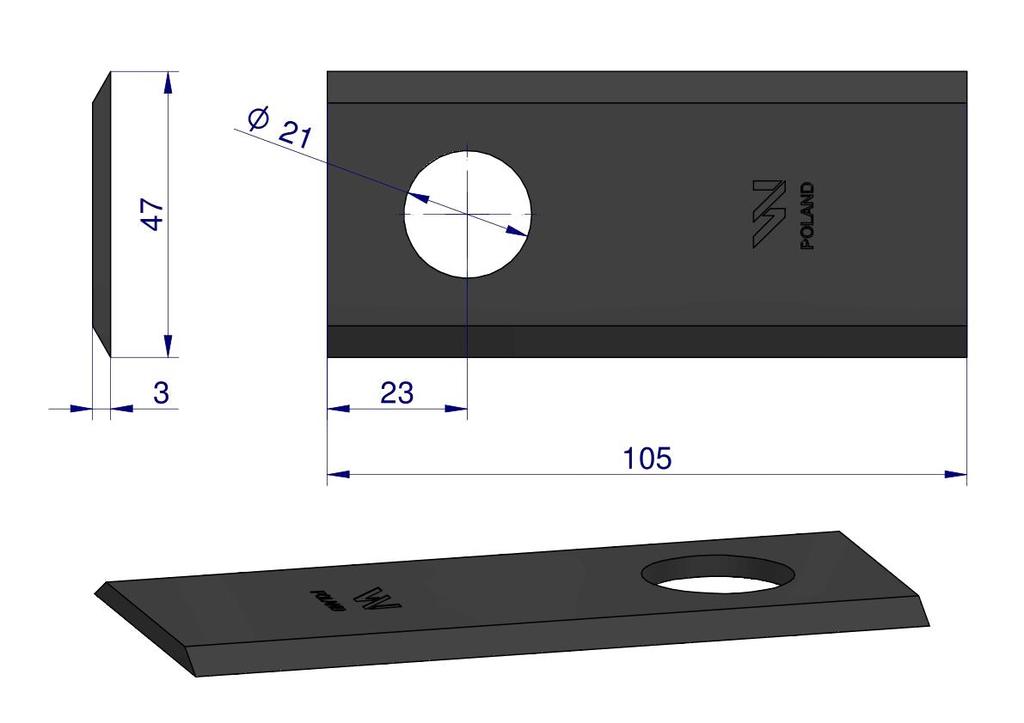 Nóż, Nożyk Kosiarka 105X47X3Mm Otwór 21 Zastosowanie Cm15 Pz Vicon Kverneland Waryński ( Sprzedawane Po 25 )