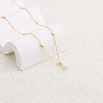Natural Freshwater Pearl Necklace Design Stacked Rice Grain Collarbone Chain 14K Gold Necklace