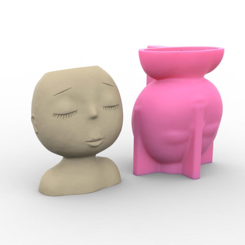 Face Flower Pot Silicone Mold Succulent Planter Concrete Mold Cute Concrete Cement Mold for DIY Pen Holder,Home Decor