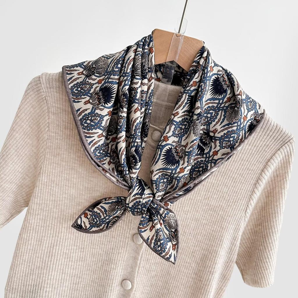 Fashion 70% Wool 30% Real Silk Scarf For Women Shawls Wraps Foulard Scarves Square Pashmina Female Hijab Bandana Kerchief 62Cm