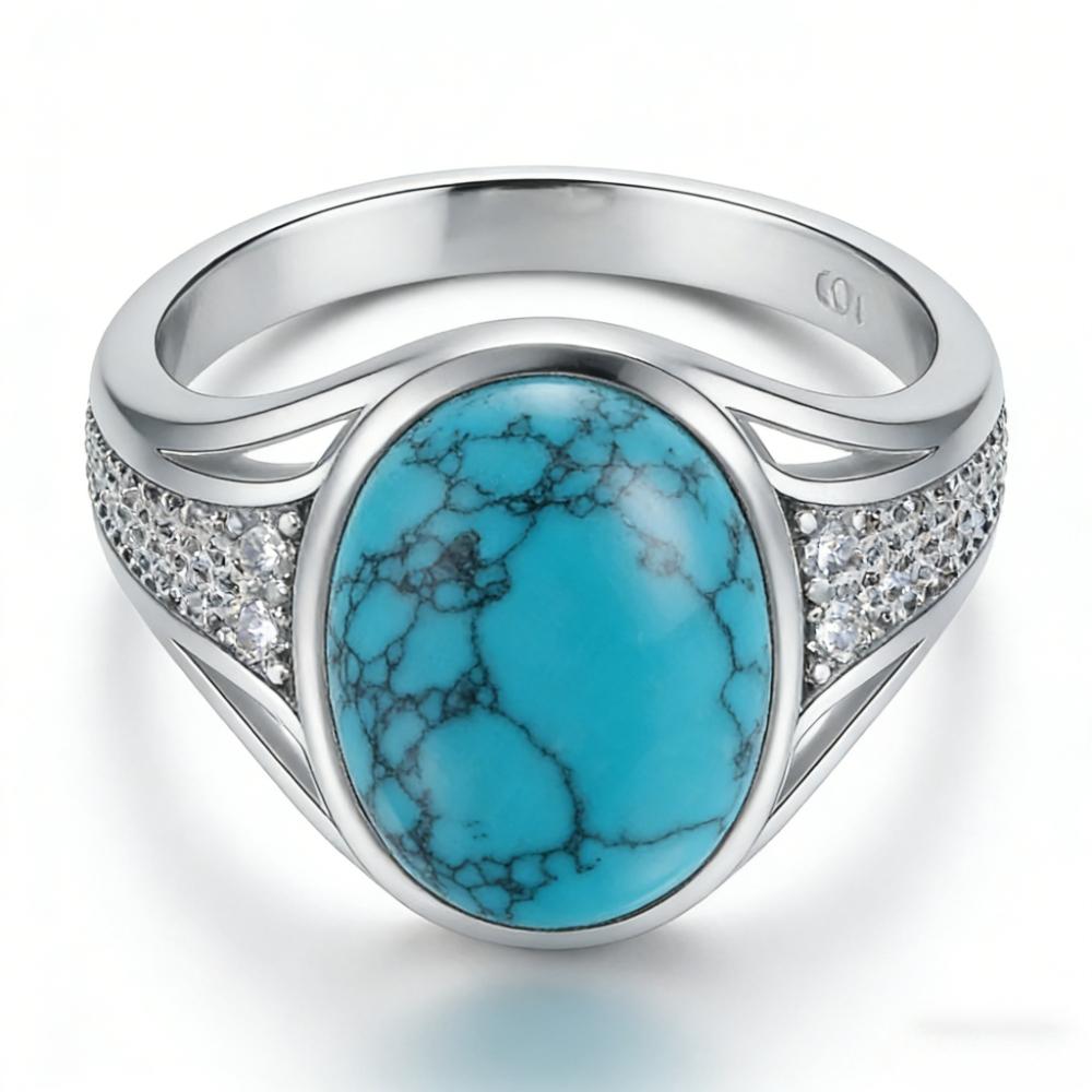 Lover's Vintage 10*14mm Bluesand Stone Ring for Women Men CopperPlated Oval Natural Gemstone Jewelry Party Anniversary Gift