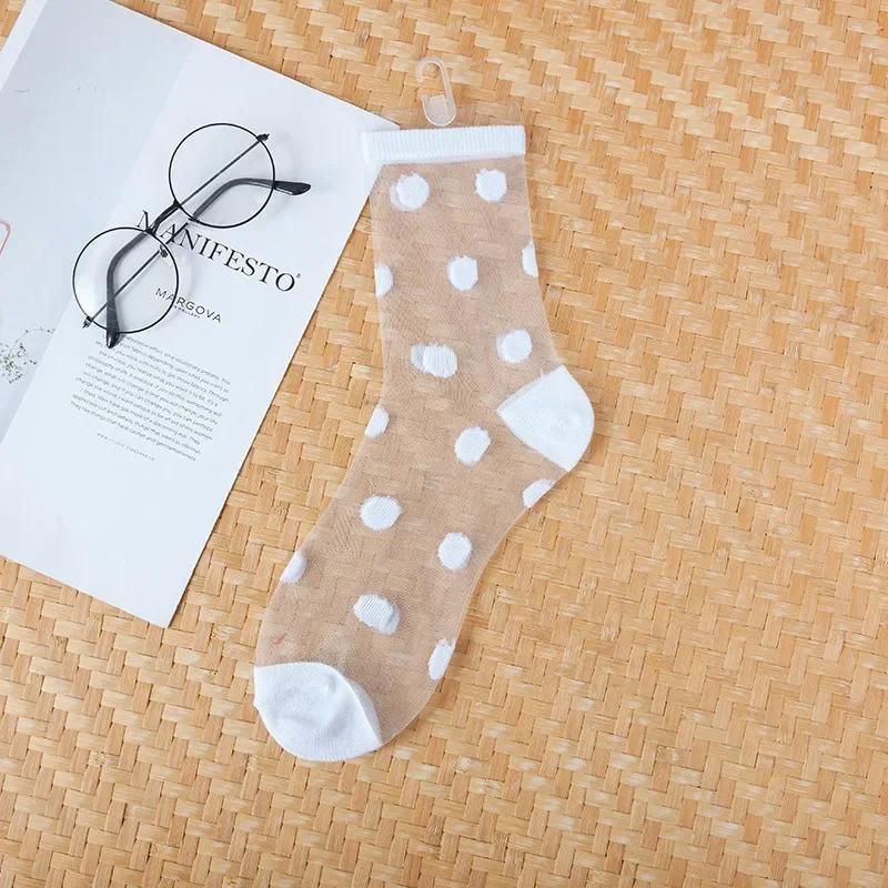 Polka Dot Socks Women See Through Transparent Crystal Silk Socks Summer Ultra-thin Breathable Girls Kawaii Cute Nylon Long Socks