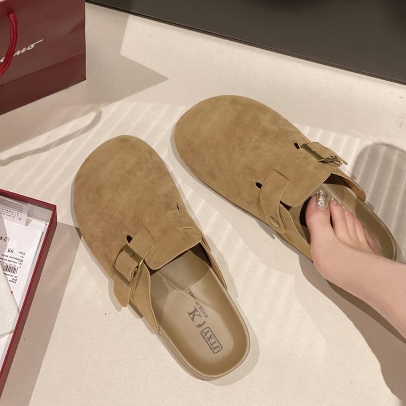 Boken Shoes Couple Shoes Soft Leather Toe Half-slippers High-quality Soft Thick-soled Flip-flops