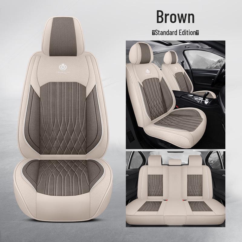 Universal Linen Car Seat Cushion Cover for All Seasons, Full Wrap for Five-Seater