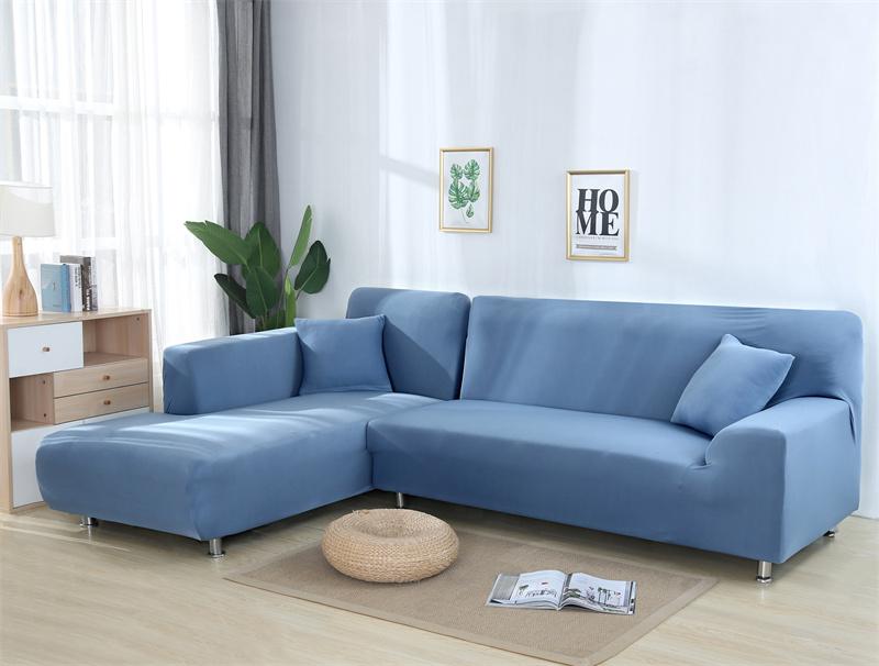 Elastic Solid Color White Sofa Covers for Living Room Corner Couch Cover L Shaped Chaise Longue Chair Slipcovers 1/2/3/4 Seater