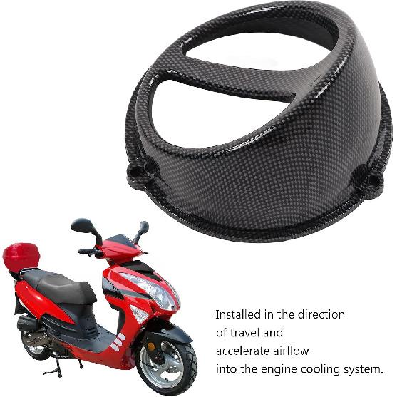Motorcycle Air Scoop Cover, ABS Material Carbon Fiber Style Motorcycle Engine Cooling Fan Cover Replacement for GY6 125cc 150cc 152QMI 157QMJ