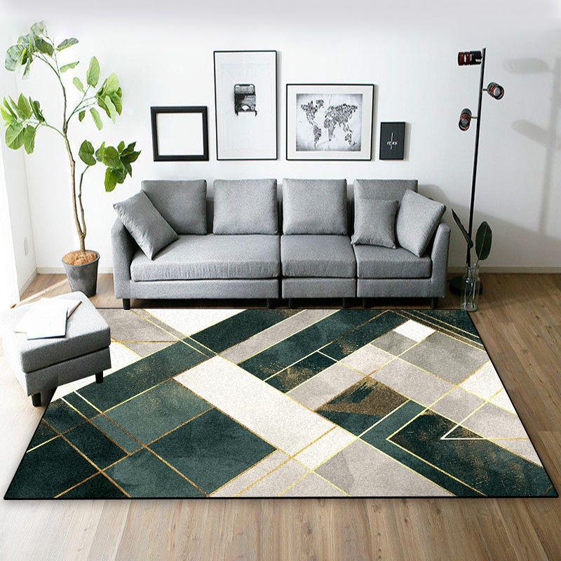

Modern Green Grey Geometry Carpets Luxury Living Room Sofa Side Rug Hallway Large Rugs Light Foot Mat Room Decor 60x90cm