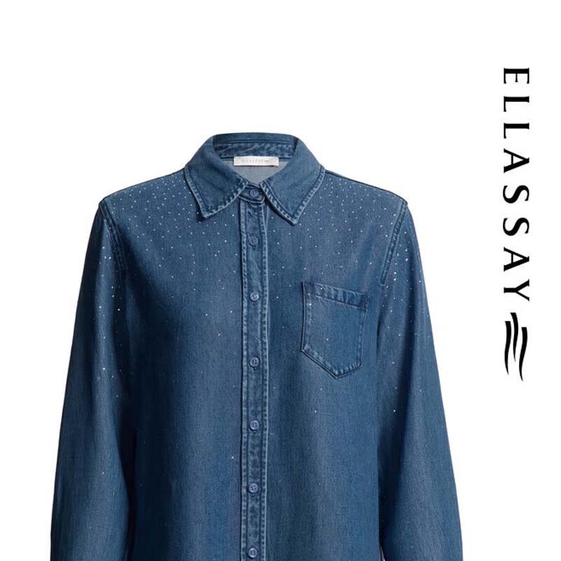 ELLASSAY Women's Lyocell Denim Rhinestone Shirt