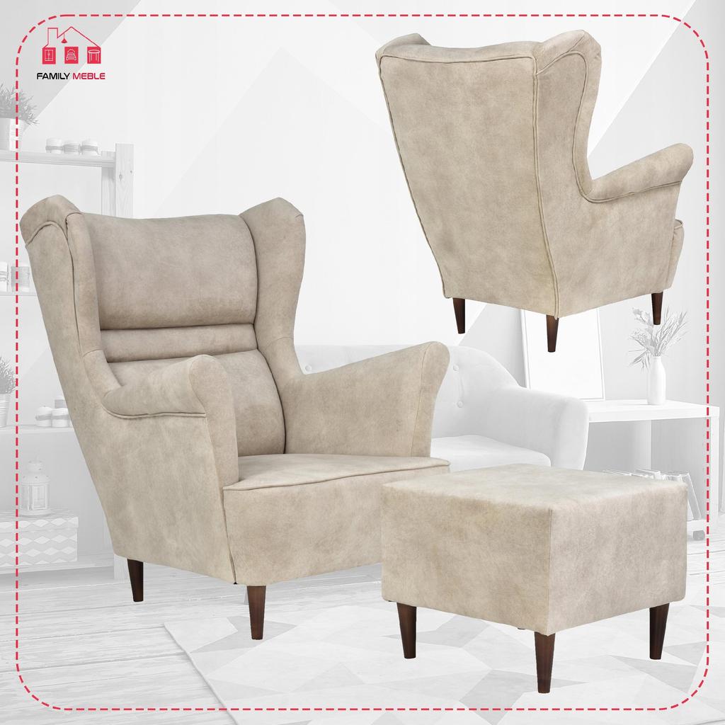 Zoja Wing Chair with Footrest Scandinavian Family Meble Beige Cream