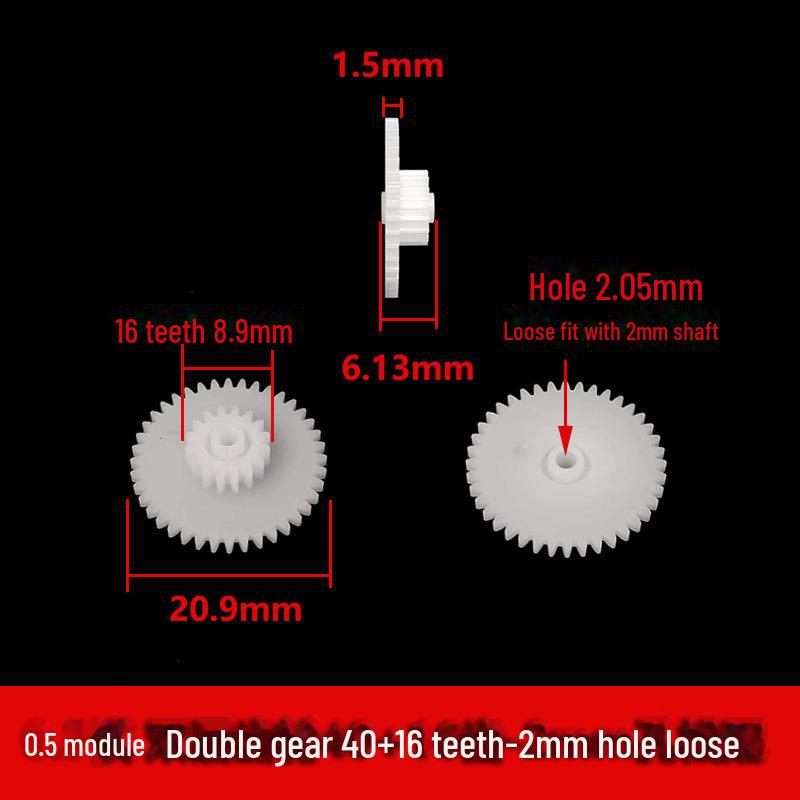Dwuwarstwowa plastikowa przekładnia zębata o module 0,5, 40-56 zębów, konstrukcja z podwójną redukcją