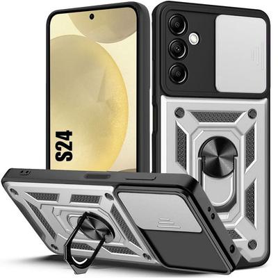Protective Case - BOOLING - for Samsung Galaxy S24 - Shockproof - Silver - Rotating Ring