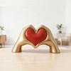 Heart Hand Sculpture Gold Resin Love Hands Heart Statue with Red Heart for Living Room Bedroom Office Coffee Table Desk Wedding Party Decor