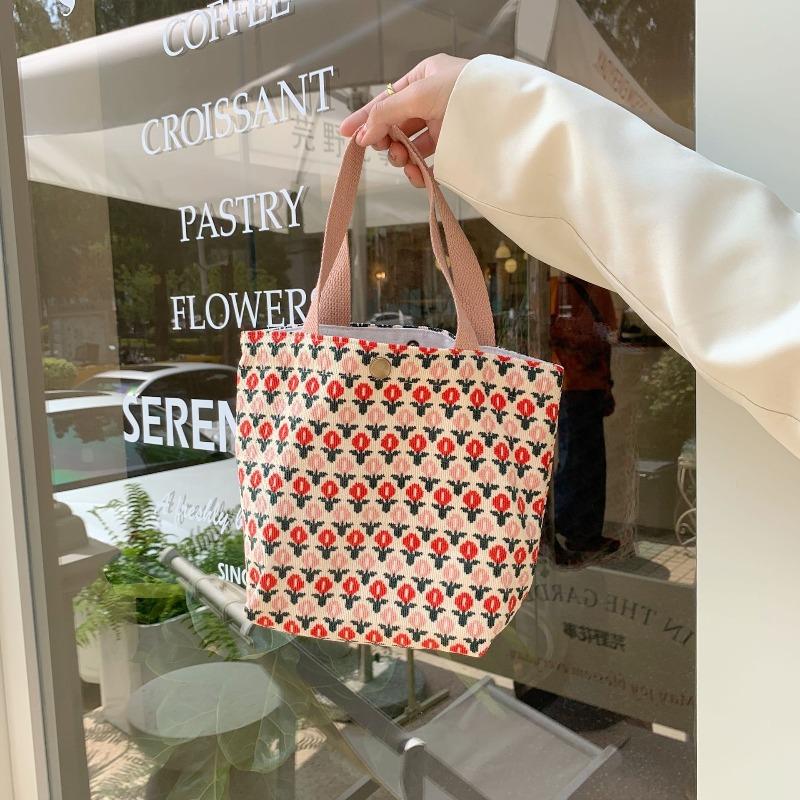 ins corduroy retro hand-held cloth bag literary student mommy bento bag commuter hand-carried lunch box bag woman