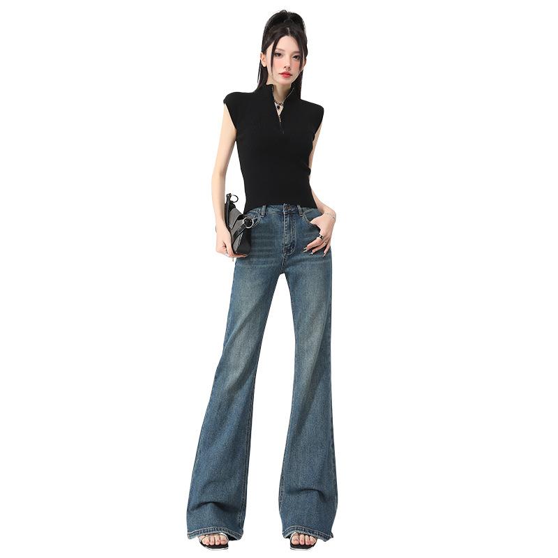 Spice girl high-waisted flared pants pure desire versatile women's jeans spring new thin versatile elastic horseshoe pants