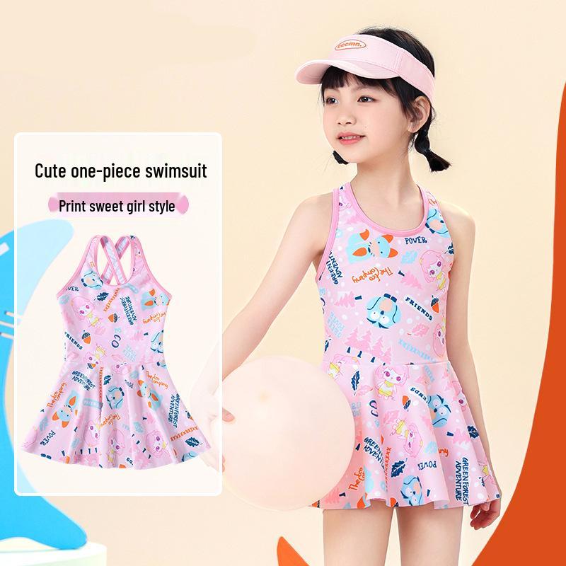 

2024 Девочки Мультяшный Слитный Купальник с Юбкой - Маленький и Средний Размеры XL (110-120cm)