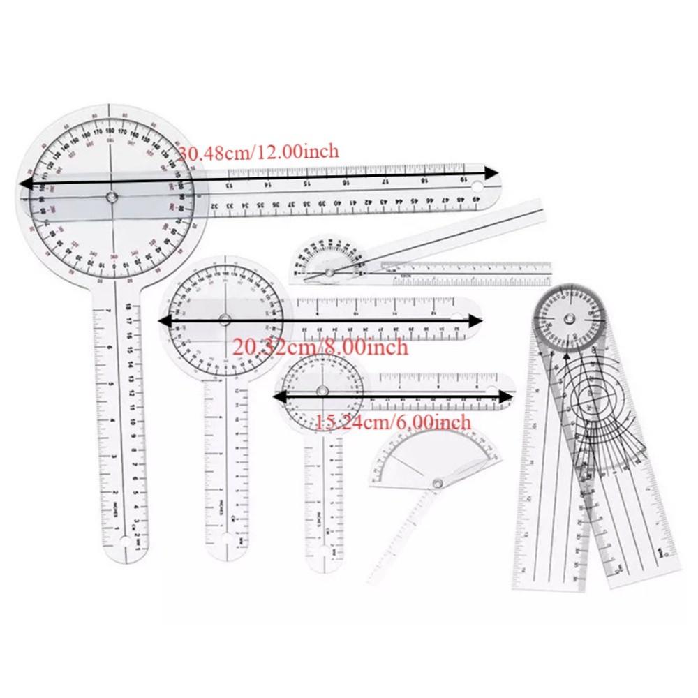 6pcs PVC Material 360° Goniometer Set Transparent Clear Angle Ruler Set  Physical Measurement
