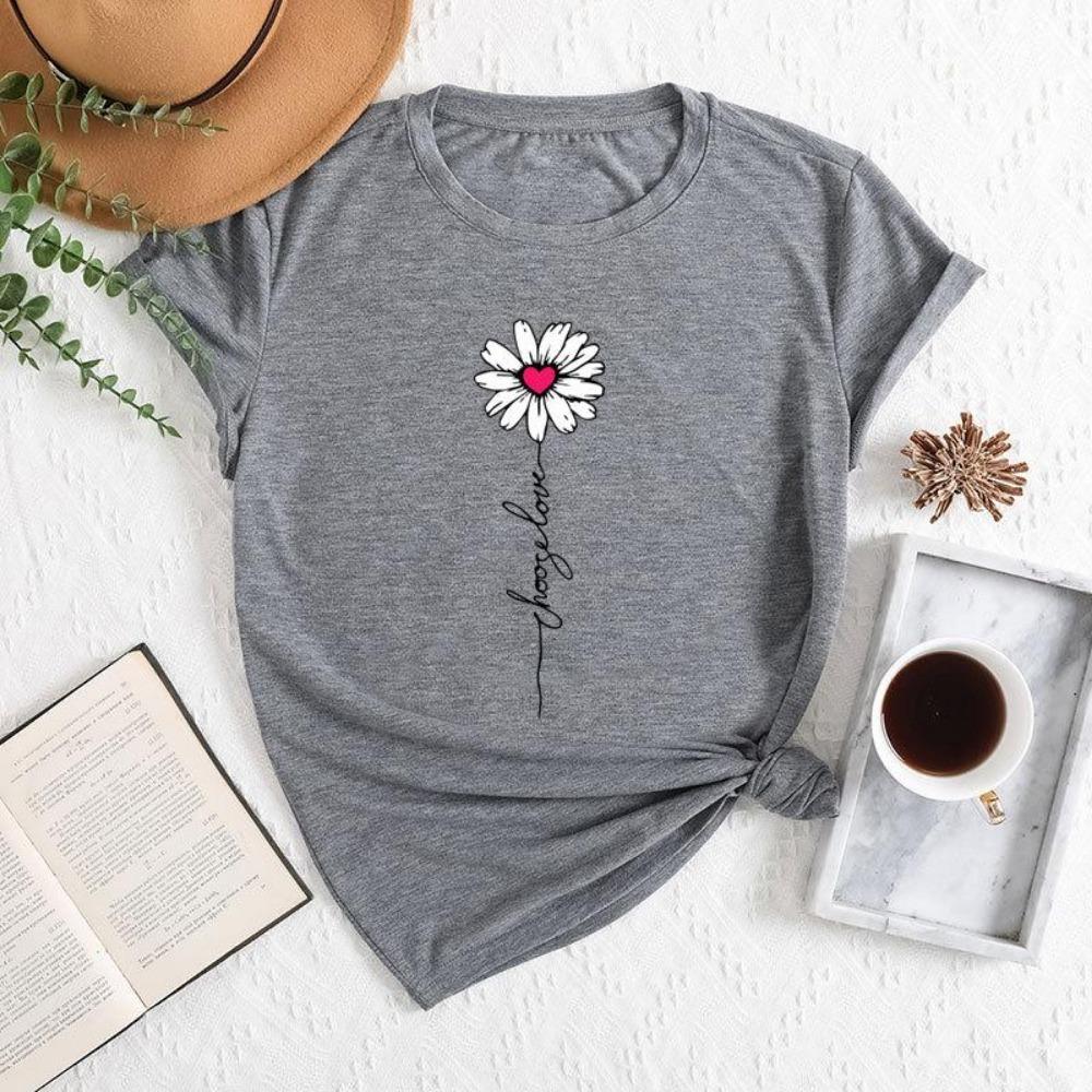 Letní dámské tričko s krátkým rukávem vzor potisk módní ležérní kulatý výstřih pohodlné dámské tričko s krátkým rukávem