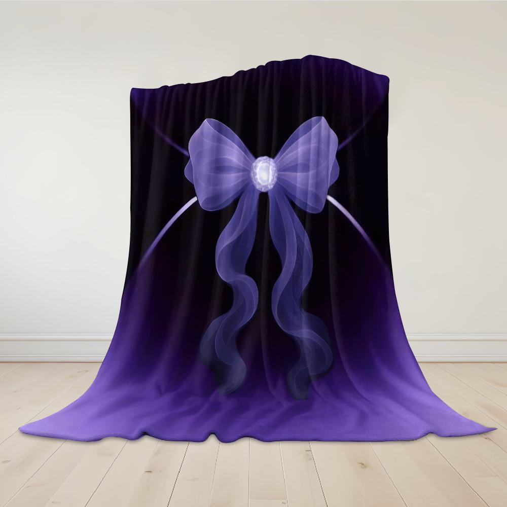 Lavender Sheer Bow Flannel Blanket Warm Soft Halloween Christmas Couch Warm Cozy Decorative Decor Gift for All Season