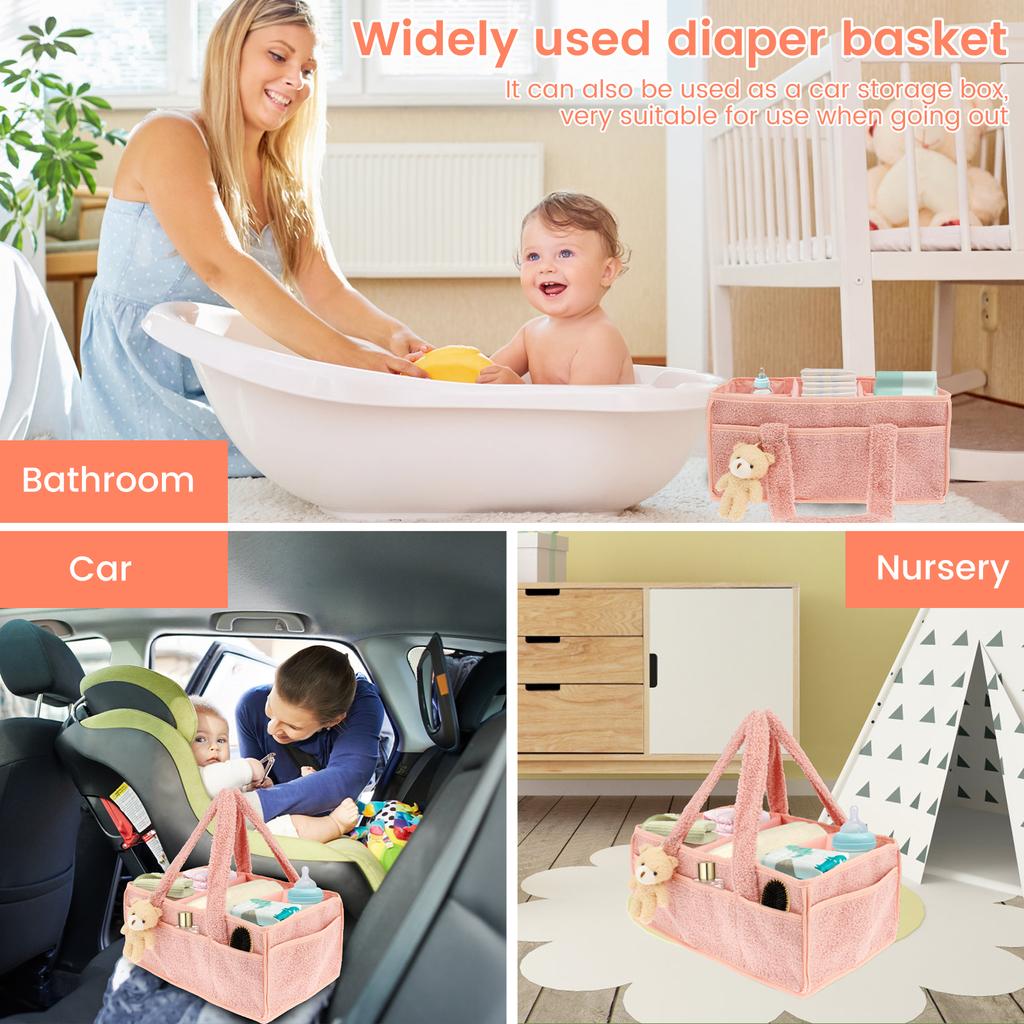 Baby Diaper Basket Portable Diaper Caddy Organizer with Removable Divider Multifunctional Baby Storage Basket for Changing Table