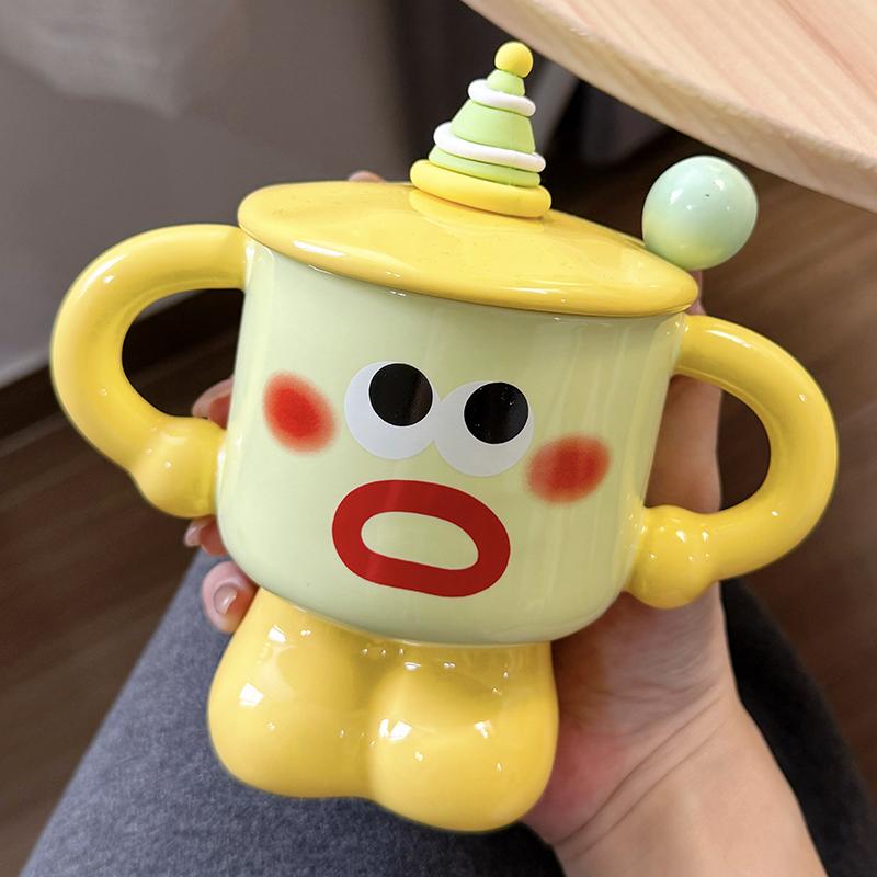 

Смешная керамическая кружка с крышкой и ложкой, милая и необычная кружка, подарок на день рождения для девочек, практичная сувенирная кружка 301-400ml