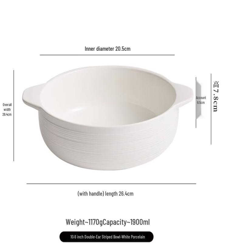 Nordic Ceramic Deep Soup Bowl with Double Handles