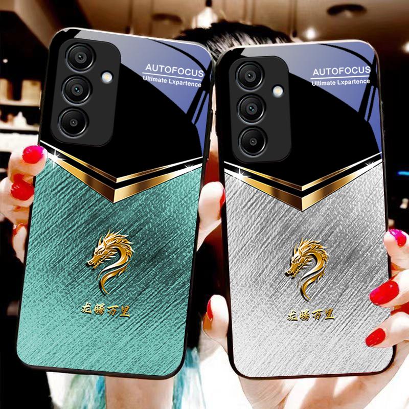 Liuli Black Dragon For Samsung Galaxy A15 5G 54 4G 51 50 24 35 90 71 12 51 53 52S 80 22 34 Black Tempered Glass Phone Case