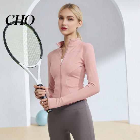 Stand-up Collar Jacket Women Long Sleeve Workout Tops Quick Dry Full Zip Crop Yoga Athletic Slim Sweat-wicking Wear Fit Shirts Sportwear with