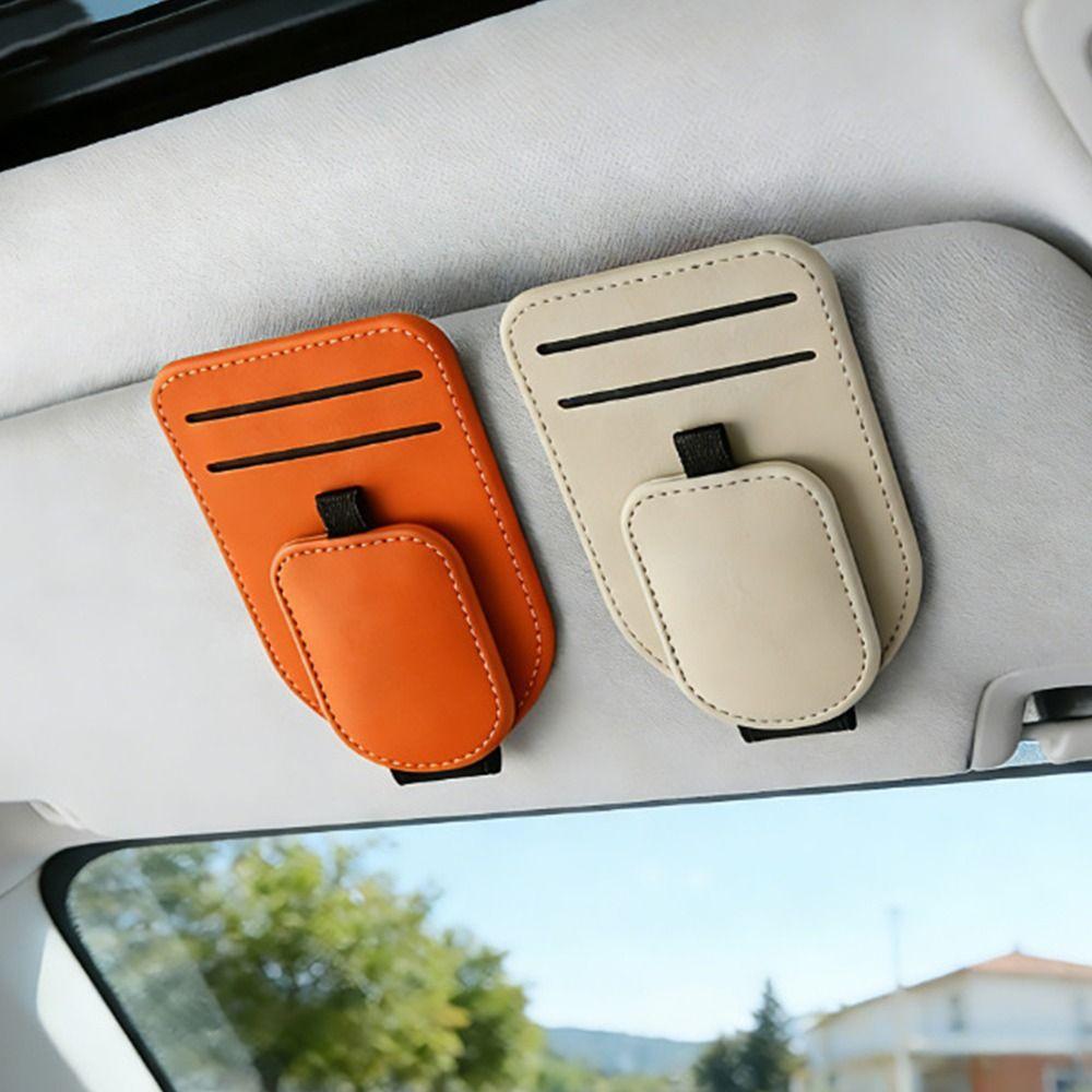 Magnetic Clip Magnetic Car Eyeglass Clips PU Leather Car Sunglasses Holder Auto Accessories