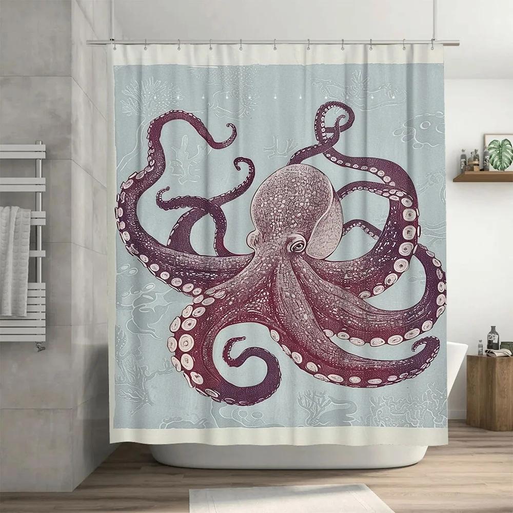 Octopus-themed Shower CurtainSoft Fabric with Waterproof Design for Bathroom Decoration Available in Multiple Sizes