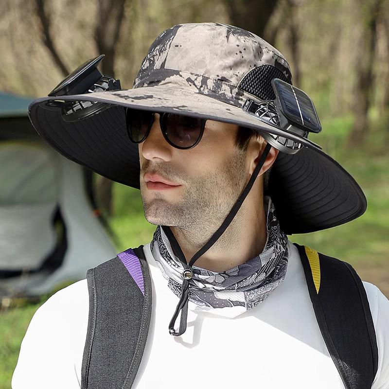 Men's Solar-Powered UV Protection Waterproof Fisherman Hat for Summer Outdoor Activities