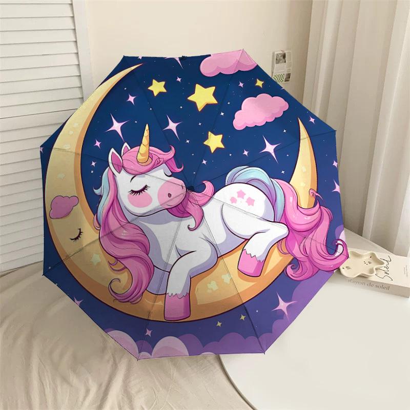 

1PC Unicorn Moon Automatic Open/Close Umbrella with Windproof, 8-Rib Sturdy Canopy, Durable Ribs, Fashionable Design1269A