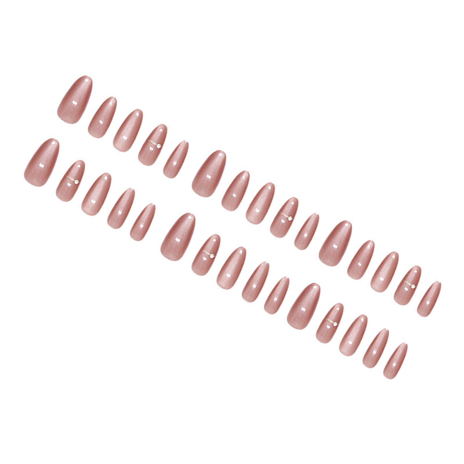 

24 шт. Миндалевидные накладные ногти со стразами, акриловые накладные ногти, глянцевые искусственные ногти, простые наклейки на ногти для вечеринки