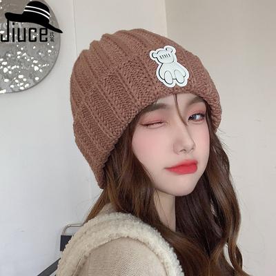Cute Bear Ladies Wool Hat Japanese Style Casual Knitted Hat Autumn and Winter Warm Ear Protection Hat