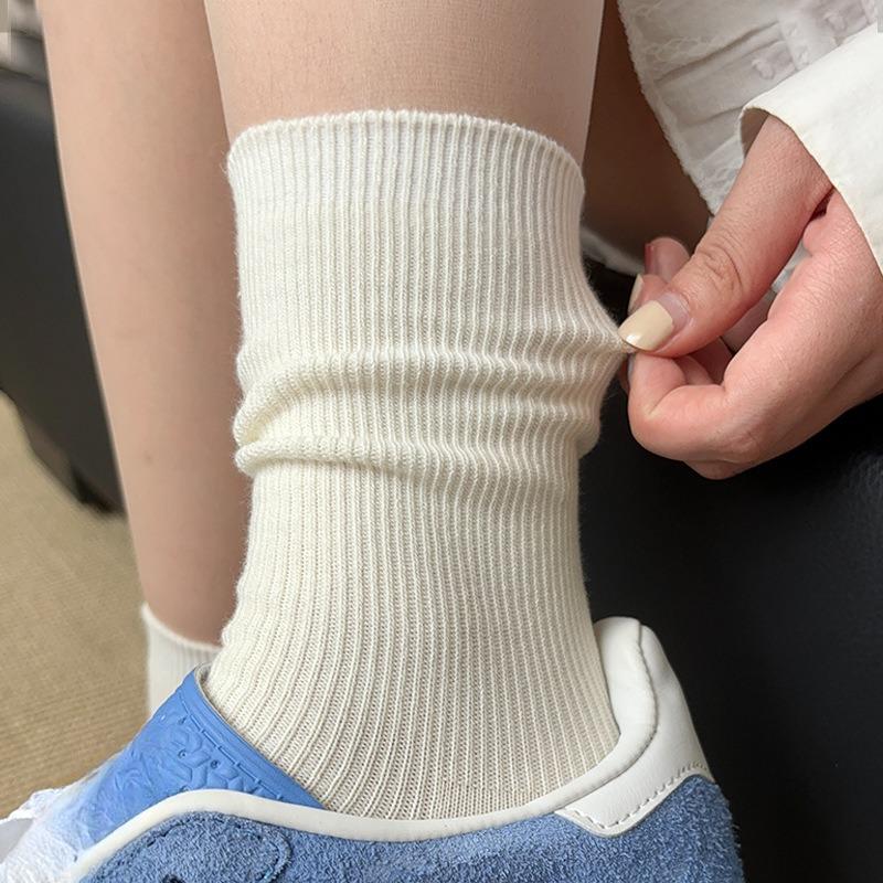 

Белые носки для женщин, однотонные носки до середины икры для осени, спортивные носки из чистого хлопка с махрой для осени и зимы 1 pair белый