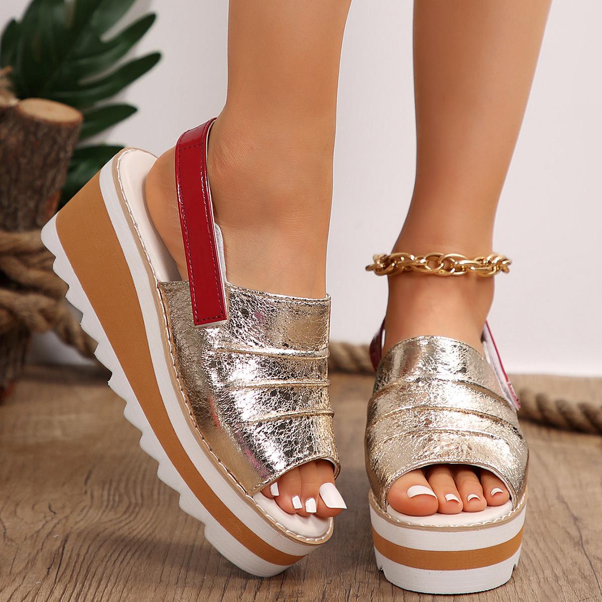 

Большие размеры 2024 года, лето, новые повседневные женские сандалии с круглым носком и одним словом на платформе 43