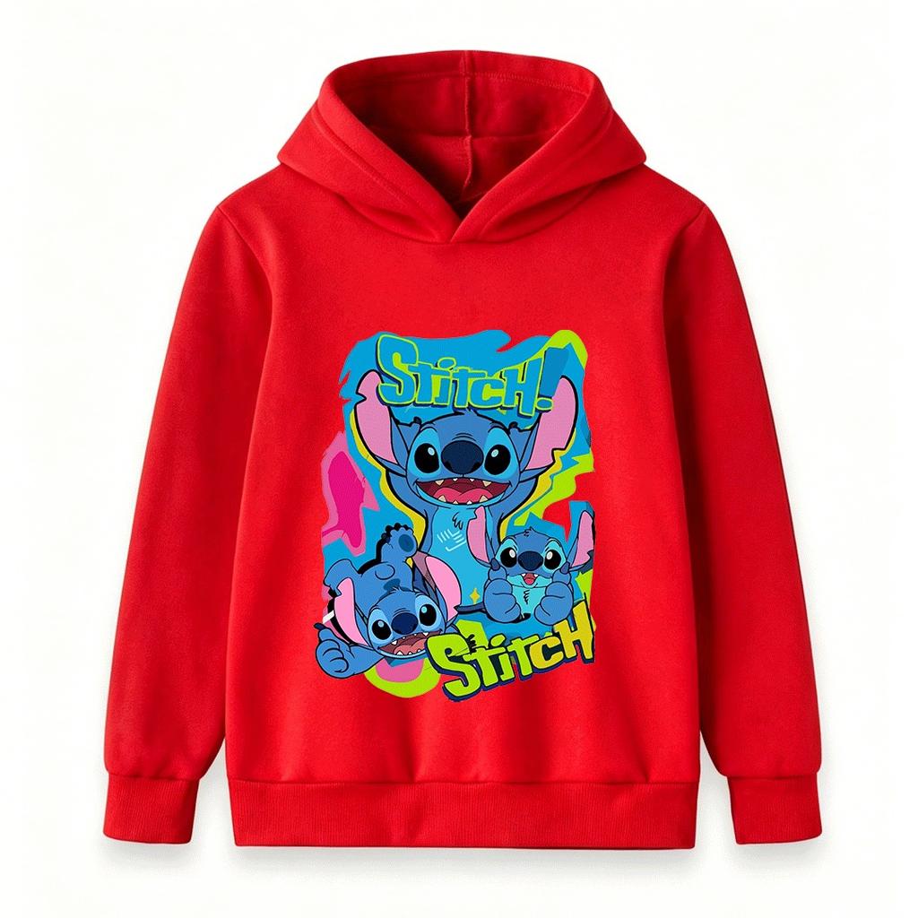 Kids Boys Girls Hoodie Cute Cartoon Stitch Printed Long Sleeve Pullover Sweatshirt Casual Tops for Toddlers