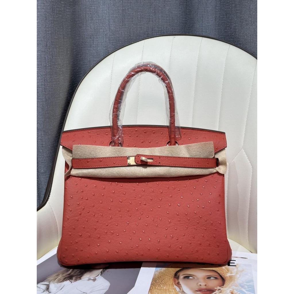 Ostrich Pattern First Layer Cowhide 30CM Platinum Bag High Quality (J15-30BK)