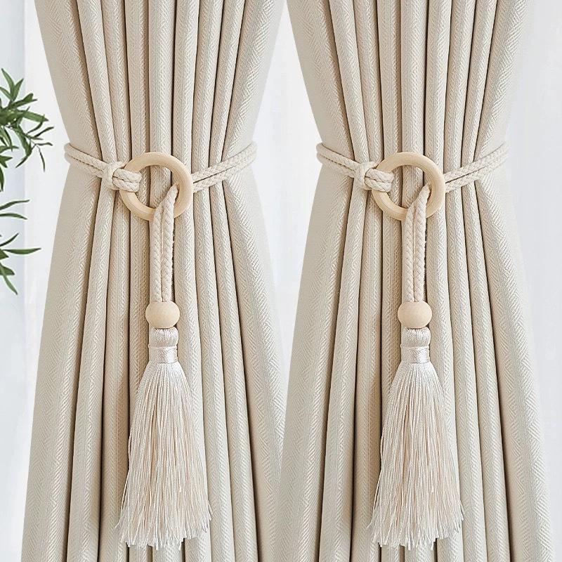 Nordic Wooden Yarn Tassel Curtain Tieback Rope