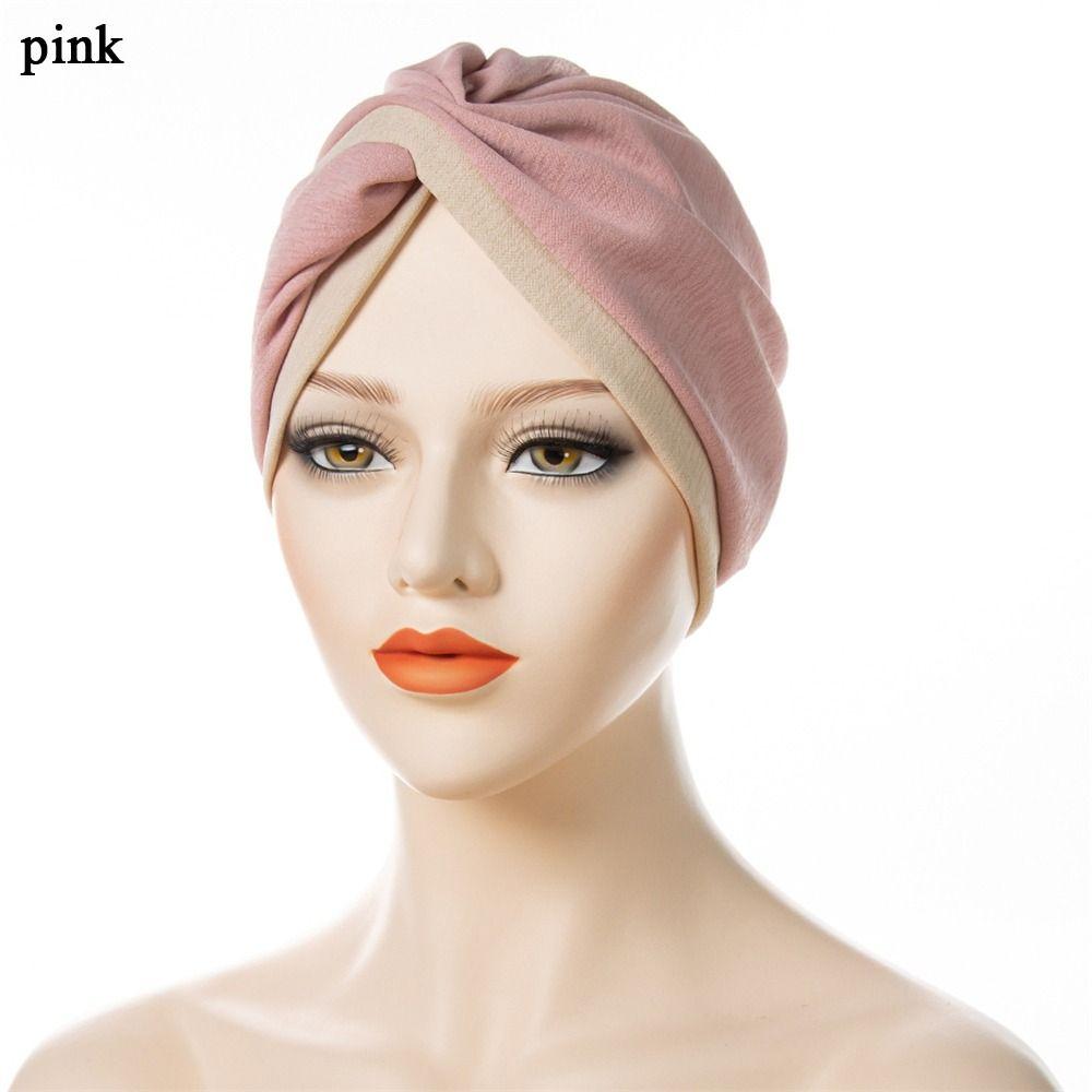 

Женская чалма с перекрещенным переплетением, двухцветная, закрученная, индийская шапка, мусульманский хиджаб розовый
