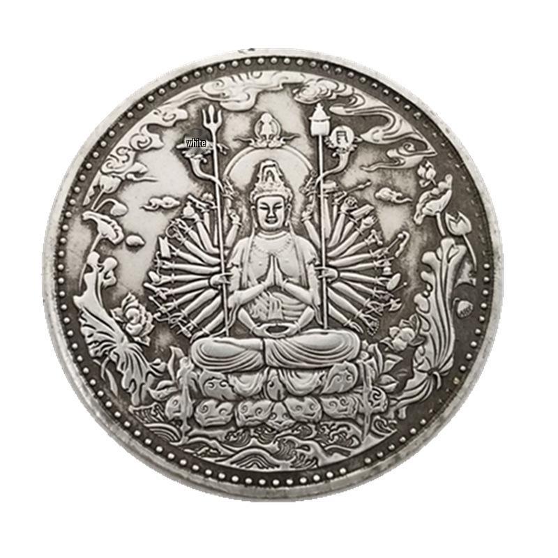 Antique Craftwork 39MM Thousand-Hand Guanyin Silver Coin #0176-1