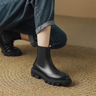 Neue Herbst-/Winter-Damenstiefel Chelsea Boots Damen Runde Zehenpartie Blockabsatz Damenschuhe Plateauabsatz Stiefeletten