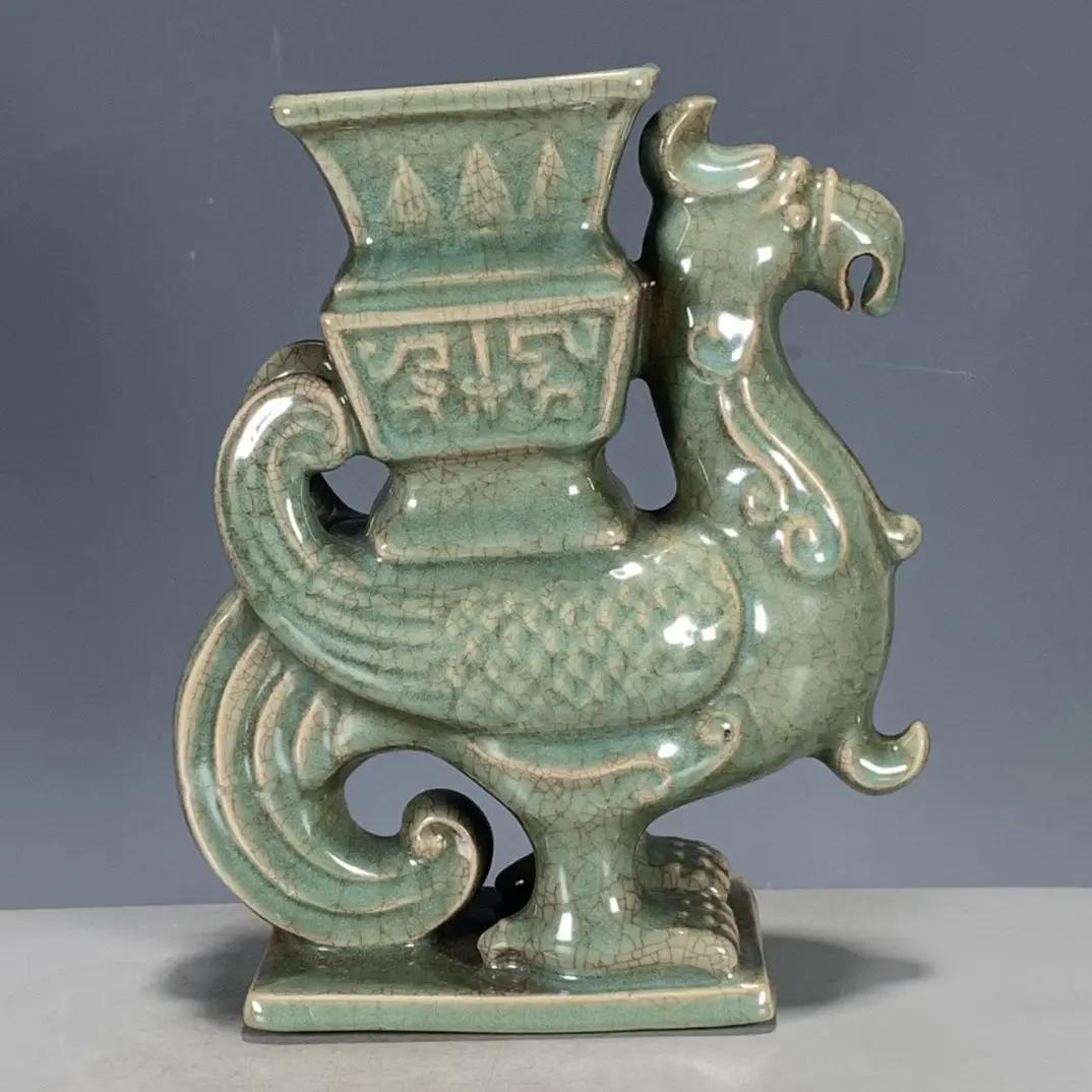 Chinese Antique Song Ru Kiln Porcelain Phoenix Head Ceramic Vase Ornaments Home Room Accessories Items Office Desktop Decoration