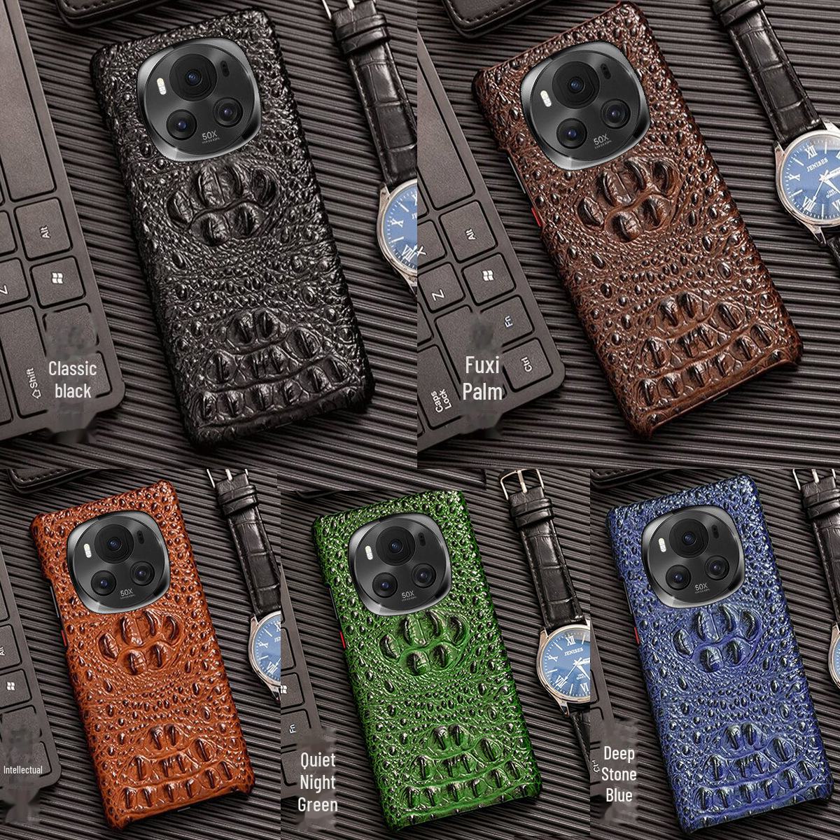 

Crocodile skull genuine leather protective cover for Honor Magic3 mobile phone. Magic 4 синій