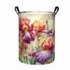 1pc, Watercolor Iris Flower Print Laundry Basket, Collapsible Storage Bin with Handles, Floral Art Clothes Organizer, Laundry Baskets