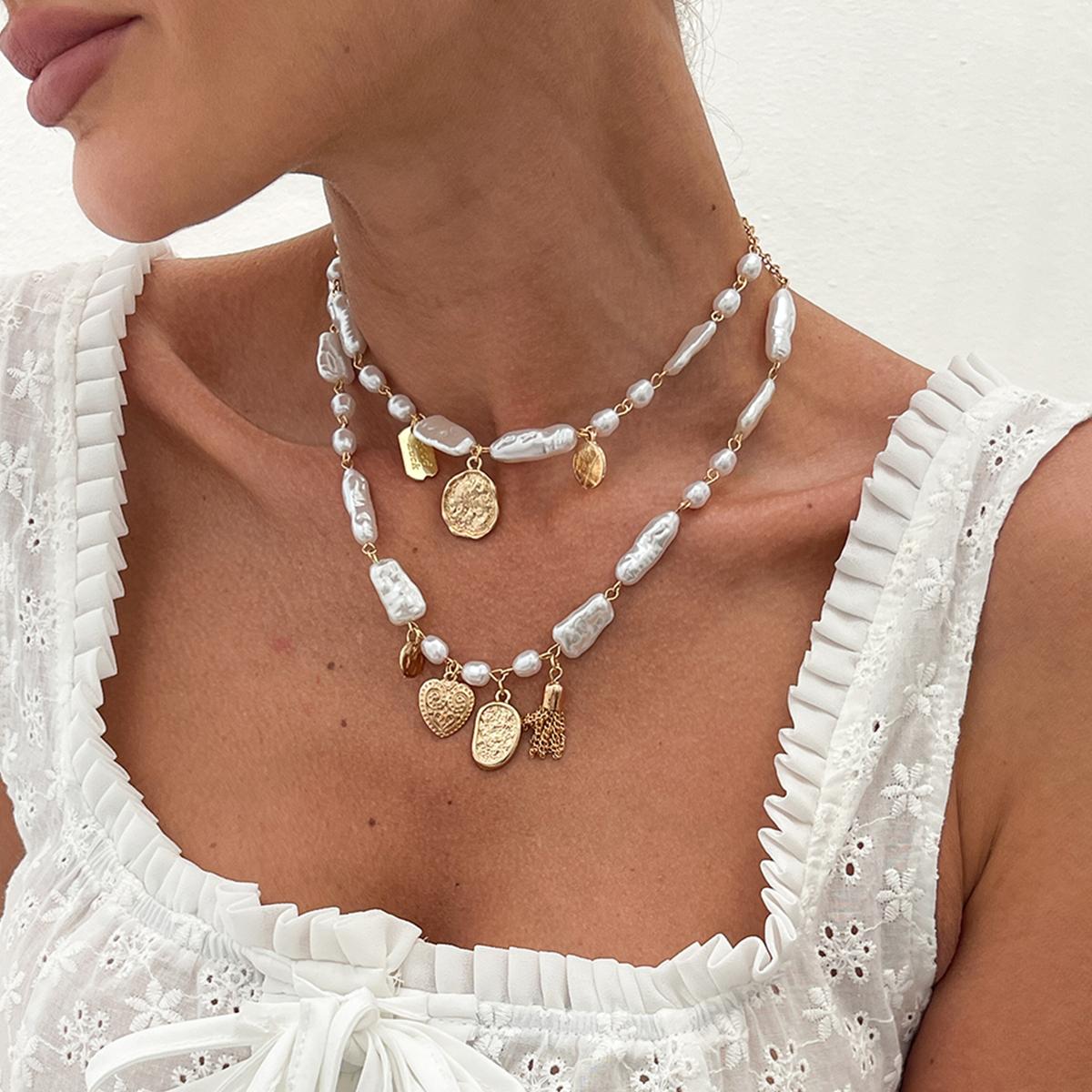 

Ingemark 2Pcs/Set Trendy Elegant Baroque Imitation Pearl Necklaces For Women Creative Geometry Pendant Necklace Jewelry 2025 New