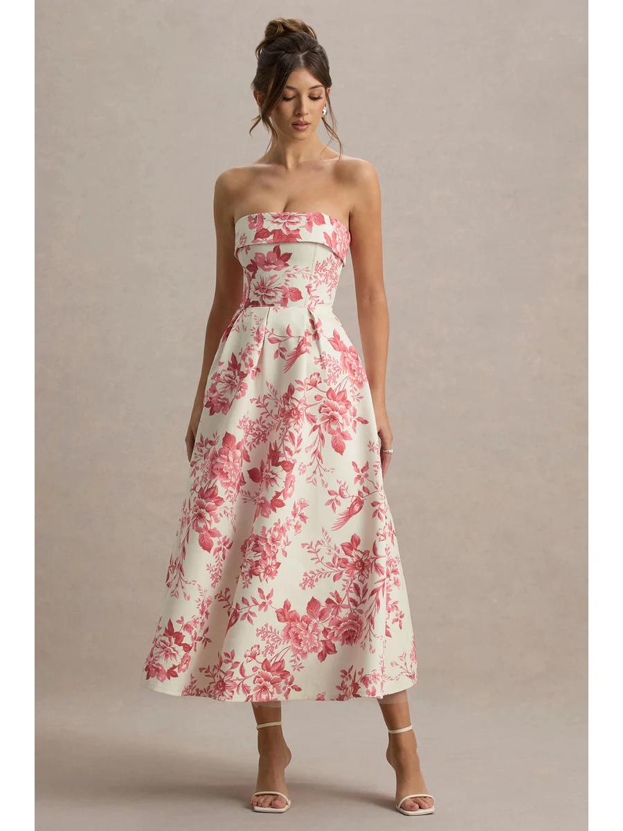 2026 Summer Retro Off-Shoulder Strapless Waist-Cinching Long Dress Medium