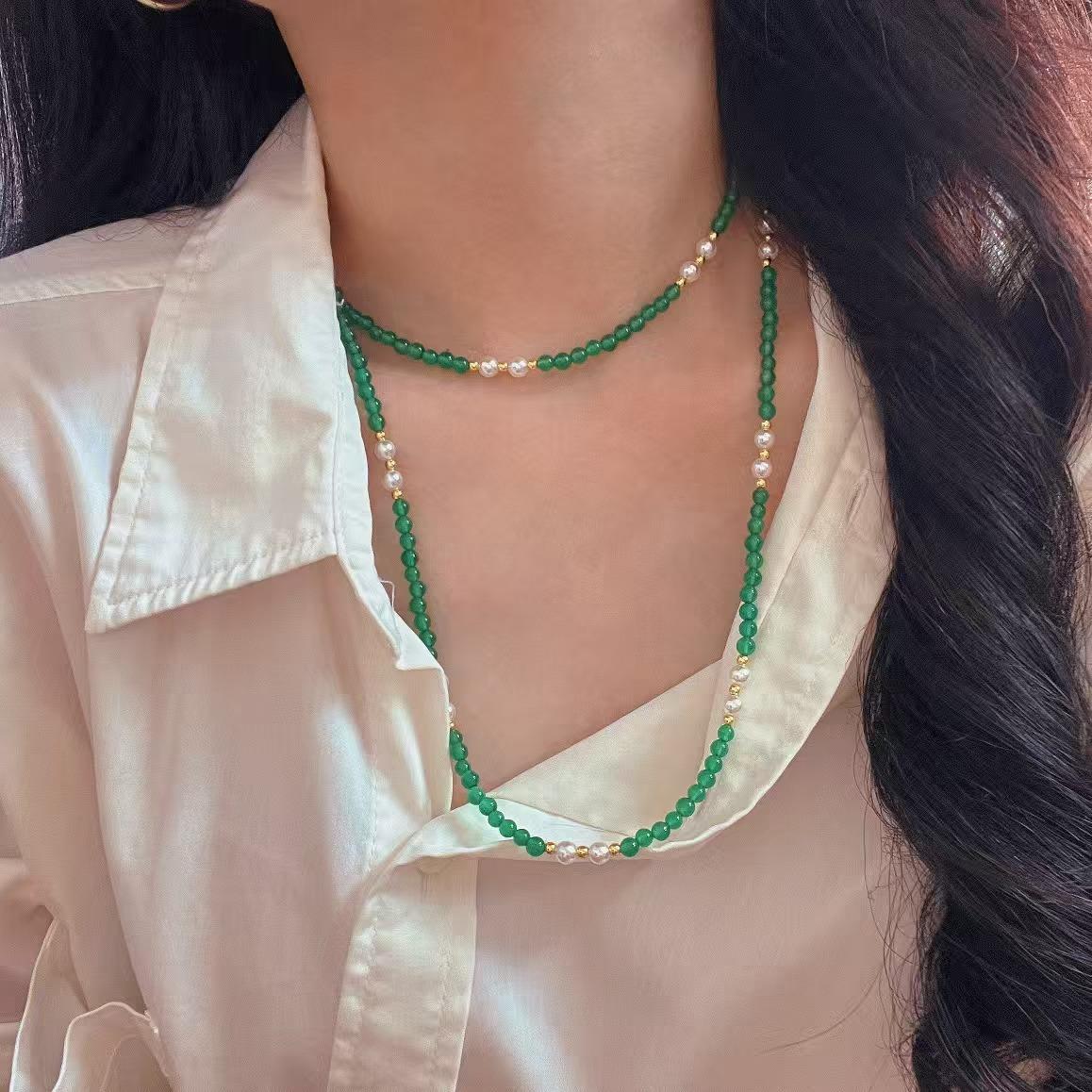 4Mm Retro Vitreous Body Ice-Through Natural Chalcedony Agate Sweater Chain Collarbone Chain Necklace