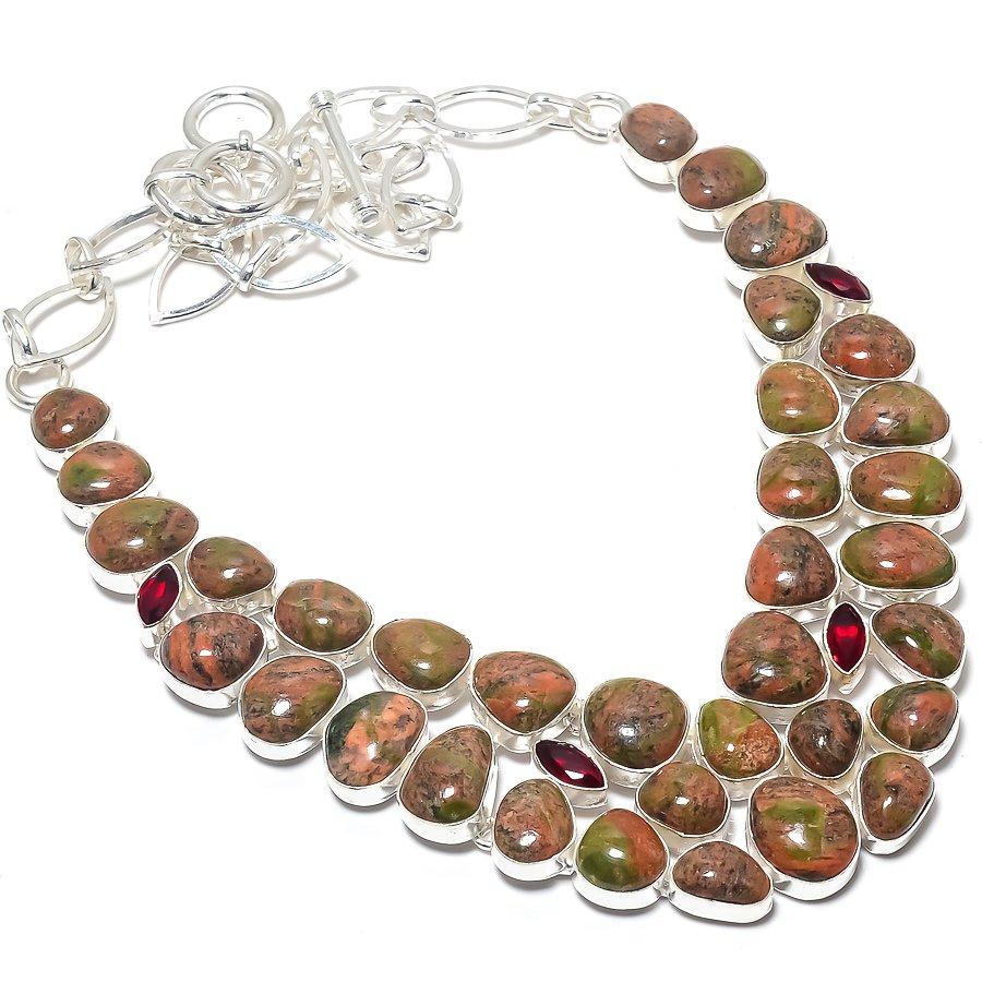 

Unakite,Garnet Gemstone Handmade 925 Silver Jewelry Necklace 18 JCN484-73
